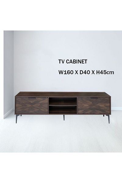 Generic TV Table, Large Living Room Wood Media Console Table with 2 Rack Storage and 2 Drawers 160x40x45cm