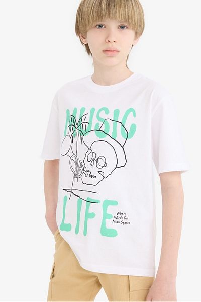 DeFacto Tricou cu mânecă scurtă cu imprimeu pentru băiat, sezon nou