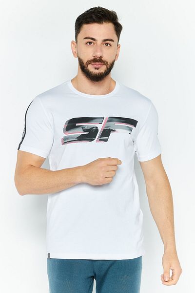 Scuderia Ferrari Men Slim Fit Short Sleeve Outdoor T-Shirt, White Combo