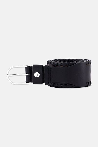 Tommy Hilfiger Women Classic High Waist Leather Belt With Silver Buckle, Black