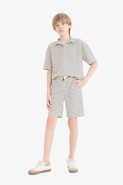DeFacto Boy's 2 Piece Set Striped Short Sleeve Polo T-Shirt Elastic Waist Shorts C2190A825Hs