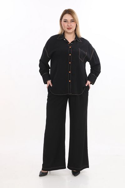 EXİTLİNE Women's Double Black Orange Summer Suit Top Trousers