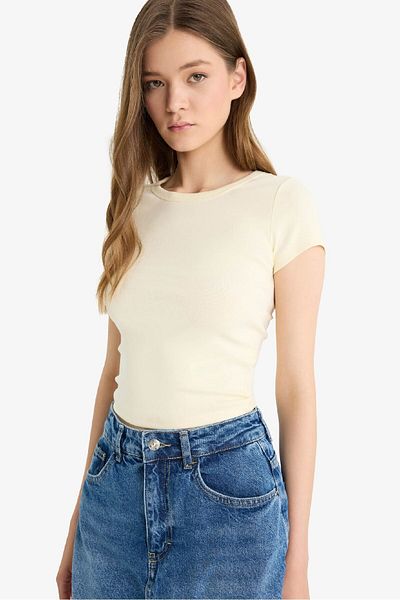 DeFacto Coool Fitted Basic Plain Rib Short Sleeve T-Shirt E0288Ax25Sm
