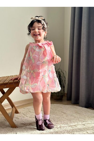 MİA SHİNE S Girl's Floral Patterned Balloon Dress