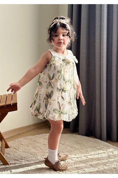 MİA SHİNE S Girl's Floral Patterned Balloon Dress
