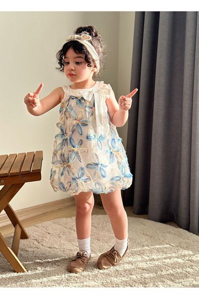 MİA SHİNE S Girl's Floral Patterned Balloon Dress