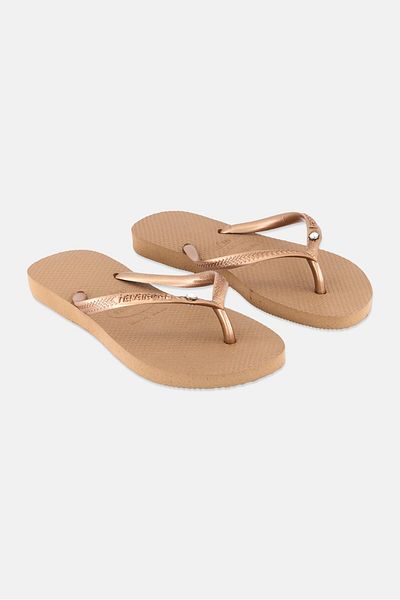 Havaianas شبشب سهل الارتداء بشعار العلامة التجارية للأطفال للبنات، لون بني