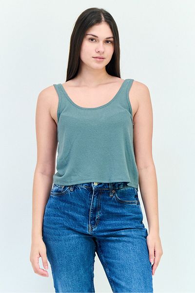 aerie Women Crew Neck Sleeveless Textured Tank Top, Green