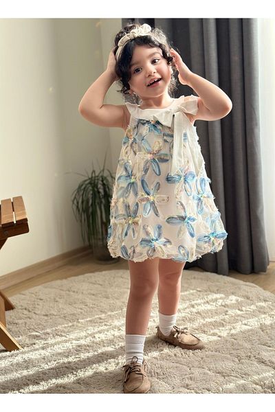 MİA SHİNE S Girl's Floral Patterned Balloon Dress