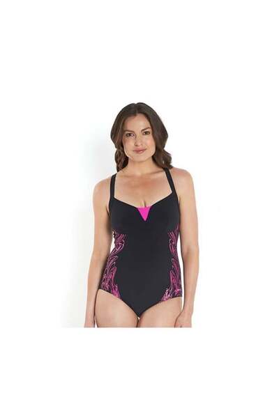 SPEEDO بدلة سباحة نسائية من قطعة واحدة مطبوعة بالكامل، باللون الأسود