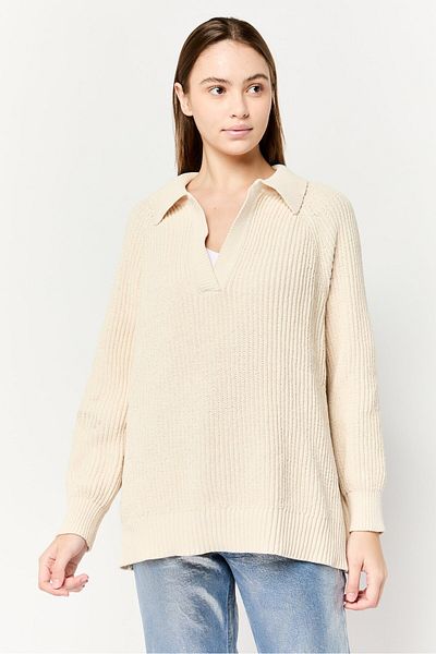 aerie Women Spread Collar Crochet Sweater, Cream