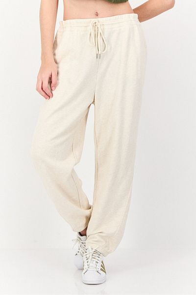aerie Women Regular Fit Plain Jogger Pants, Cream