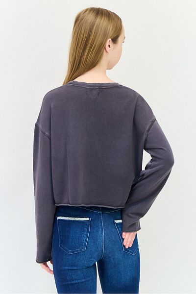 aerie Women Crew Neck Plain Tops, Grey