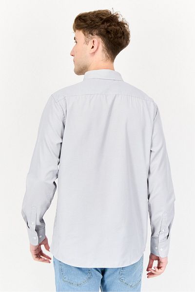 English Laundry Men Regular Fit Long Sleeve Pin Stripes Casual Shirt, Grey