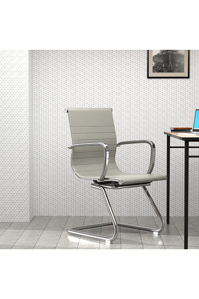 Mahmayi Modern UL UT-C031V Visitor Chair Ergonomic PU Chair with Fixed Armrest - Grey