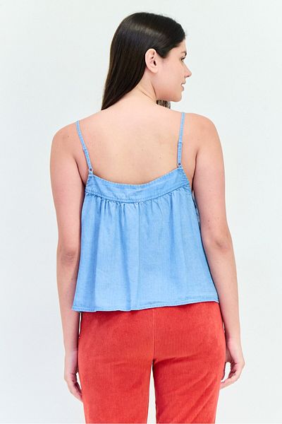 aerie Women Square Neck Sleeveless Solid Tank Top, Blue