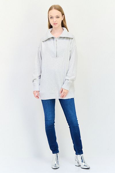 aerie Women Monk Neck Solid Long Sleeves Sweatshirt, Light Grey