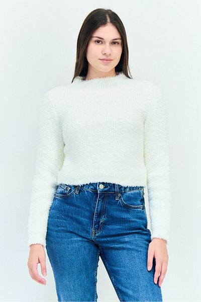 aerie Women Stand Neck Textured Sweater, White