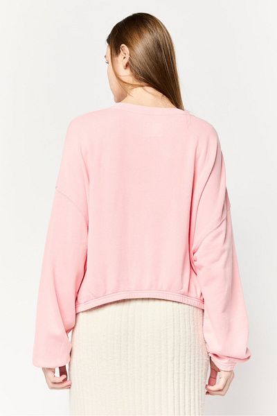 aerie Women Crew Neck Solid Long Sleeve Crop Sweatshirt, Pink