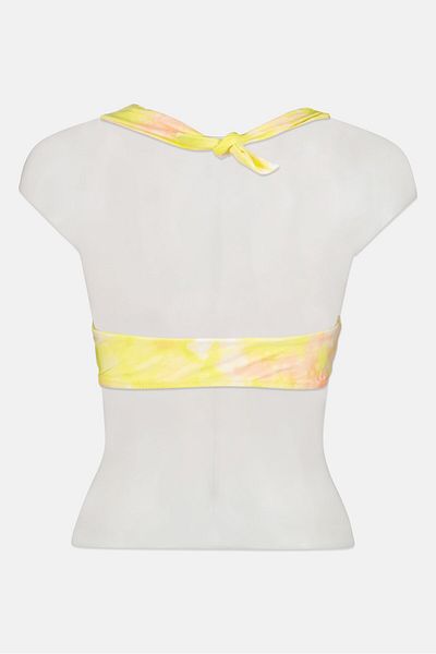 aerie Women Marble Print Padded Bikini Top, Lime Green