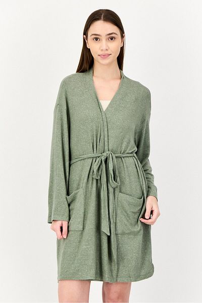 aerie Women Heather Open Front Belted Cardigan, Sage Green