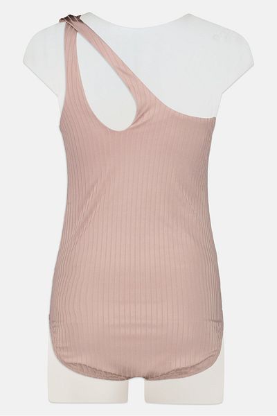 aerie Women Padded Ribbed One Piece Swimwear, Taupe