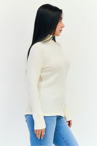 aerie Women Turtle Neck Textured Sweater, Cream