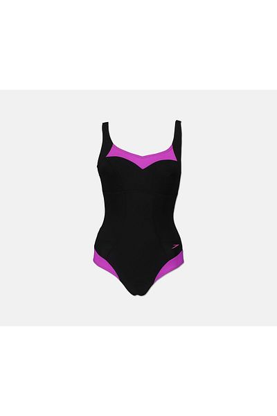 SPEEDO قطعة واحدة من دريم جيم للنساء، باللونين الأسود والأرجواني