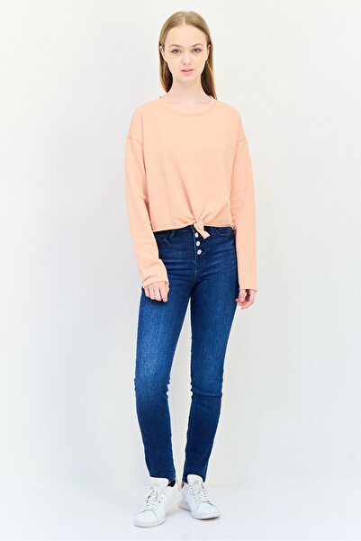 aerie Women Crew Neck Plain Tops, Peach