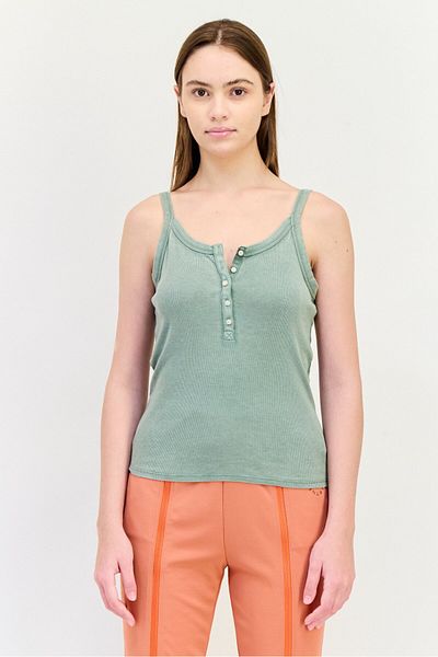 aerie Women Scoop Neck Sleeveless Ribbed Tank Tap, Light Olive
