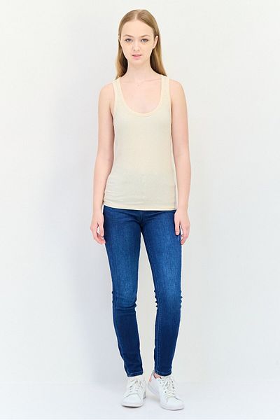 aerie Women Scoop Neck Sleeveless Ribbed Tank Top, Beige