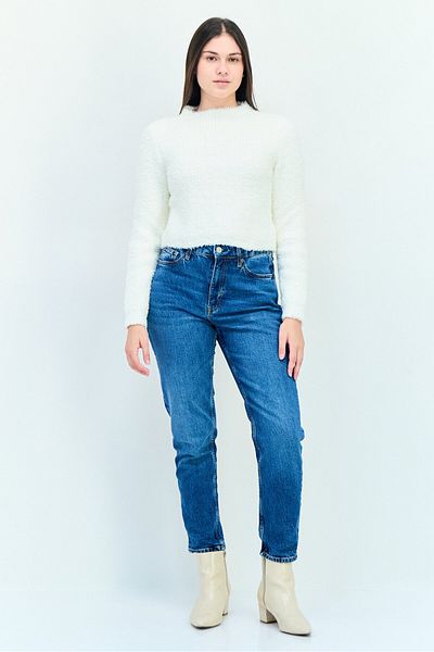 aerie Women Stand Neck Textured Sweater, White