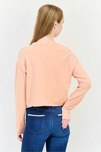 aerie Women Crew Neck Plain Tops, Peach