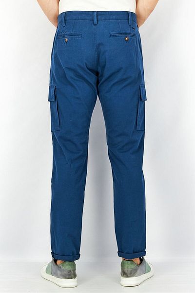 Harmont & Blaine Men Narrow Fit Solid 6 Pocket Cargo Pants, Blue