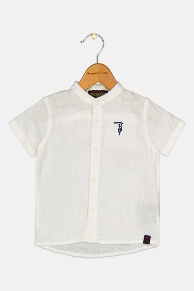 Trussardi قميص كاجوال بأكمام قصيرة سادة للأولاد الصغار، أبيض