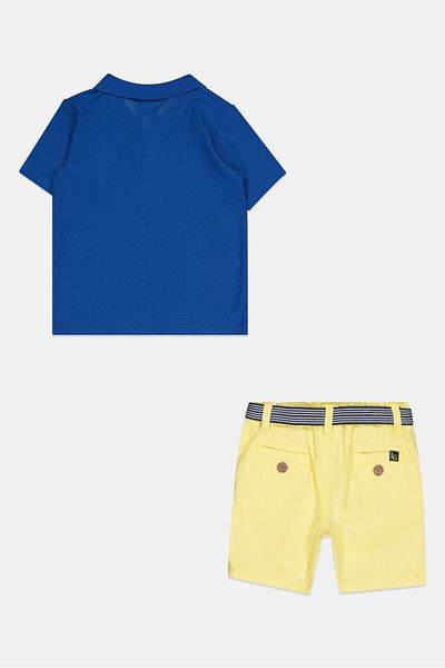 Fudo Toddlers Boy 2 Pcs Embroidered Logo Polo Shirt And Belted Shorts Set, Multicolor