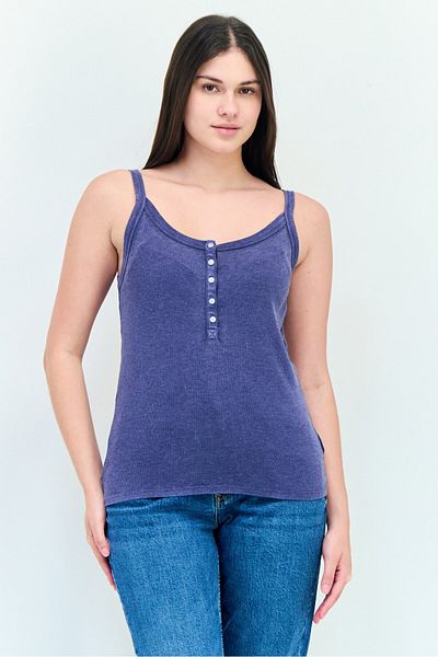 aerie Women Scoop Neck Sleeveless Textured Tank Tap, Navy