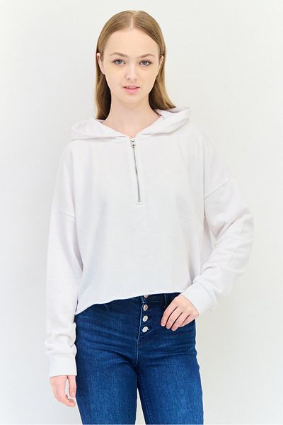 aerie Women Hooded Half Zip Long Sleeve Sweatshirt, White
