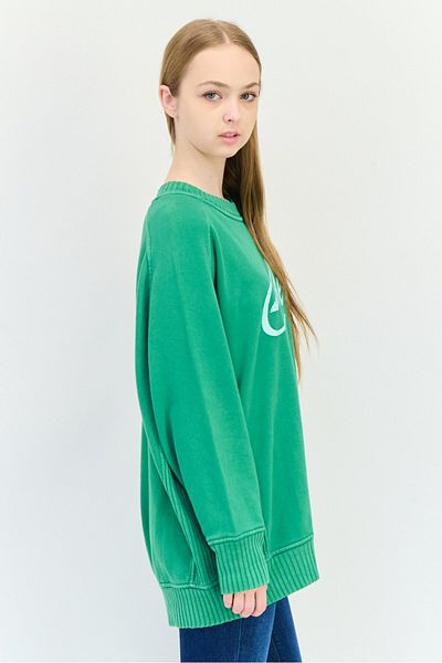 aerie Women Ribbed Collar Long Sleeves Brand Logo Sweatshirts, Green
