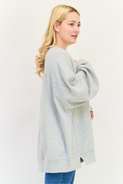 aerie Women Crew Neck Plain Sweaters, Grey