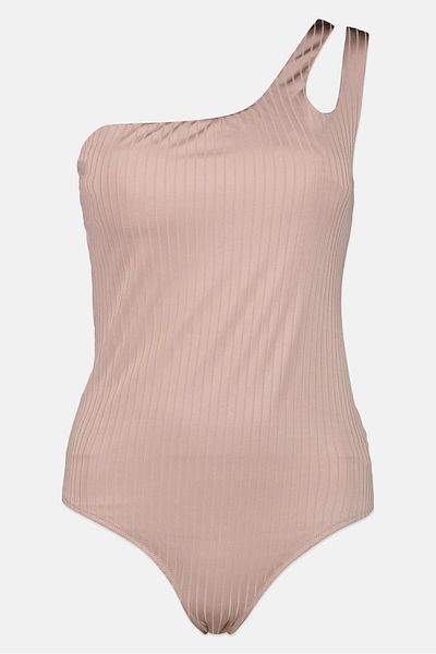 aerie Women Padded Ribbed One Piece Swimwear, Taupe
