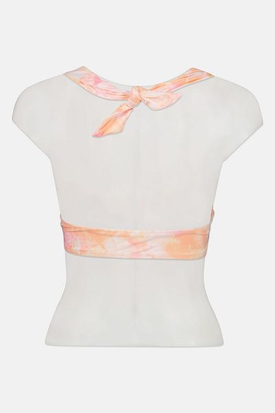 aerie Women Marble Print Criss Cross Padded Bikini Top, Peach