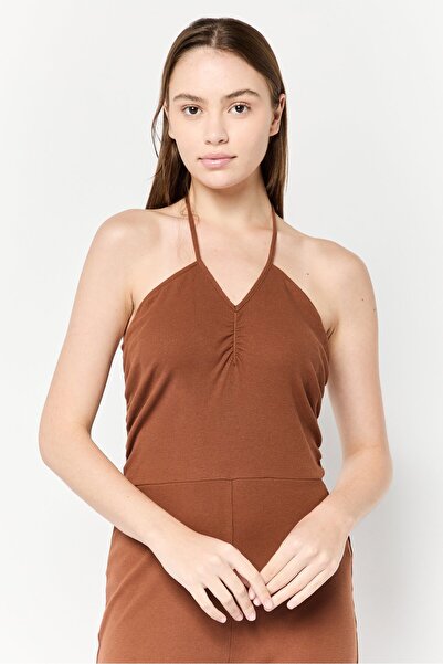 aerie Women Rib Sleeveless Bootcut Jumpsuit, Brown