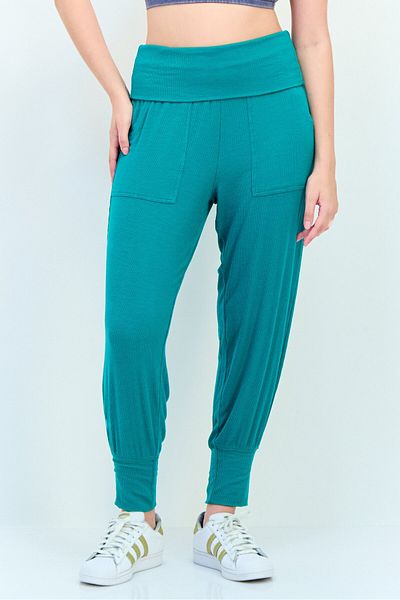 aerie Women Regular Fit Ribbed Jogger Pants, Green