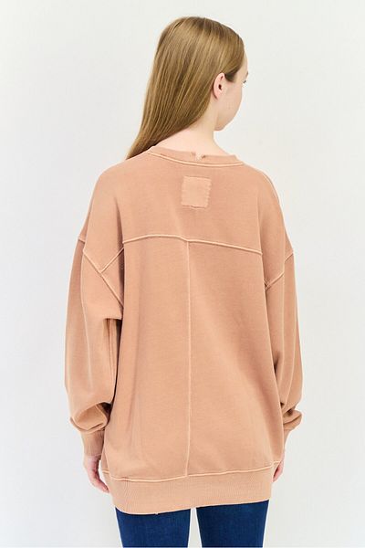 aerie Women Crew Neck Plain Long Sleeves Sweatshirt, Tan