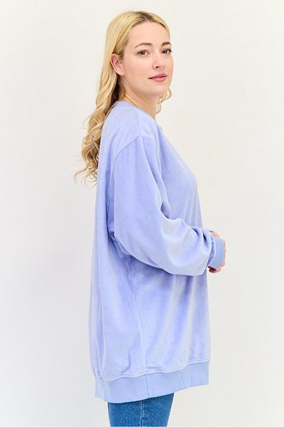 aerie Women Crew Neck Solid Velour Long Sleeve Sweatshirt, Dusty Blue