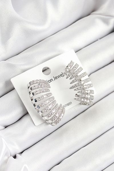 Clariss Brass Zircon Stone Multiple Look Model Silver Color Women's Earrings