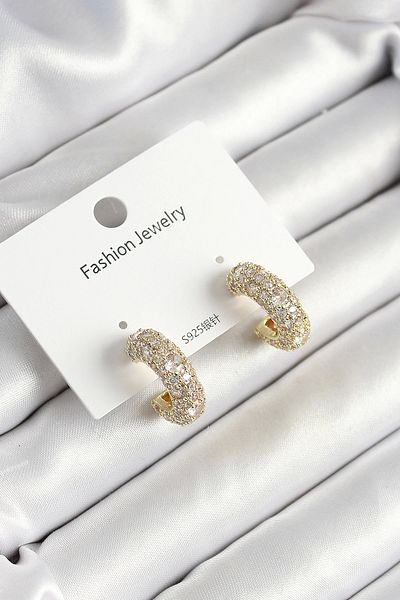 Clariss Brass Zircon Stone Hoop Model Gold Color Women's Earrings