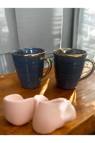 Noah Exclusive Porcelain Gold Gilded Luxury Filter Coffee Cup - 2 Pieces