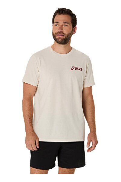 Asics 2031E659-201 ASICS CHEST LOGO SS TE Bej Yuvarlak Yaka Normal Baskılı Er...